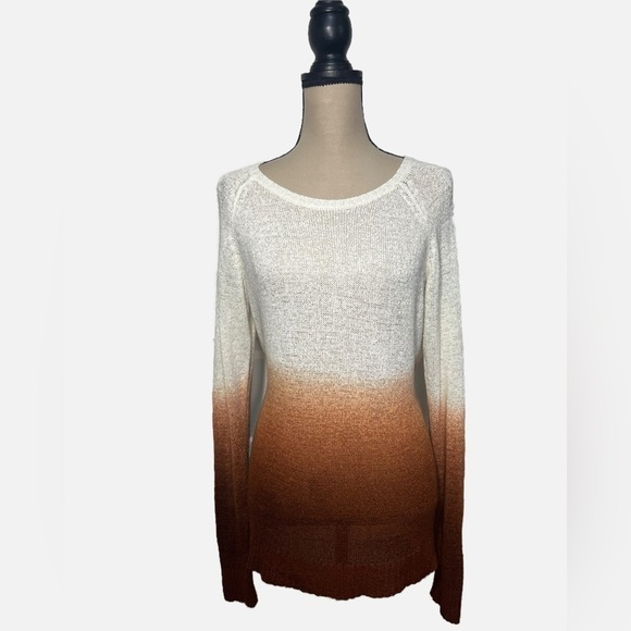 LIGHT WEIGHT OMBRÉ CREAM TO BROWN LONG SLEEVE SWEATER size Large - Picture 1 of 5